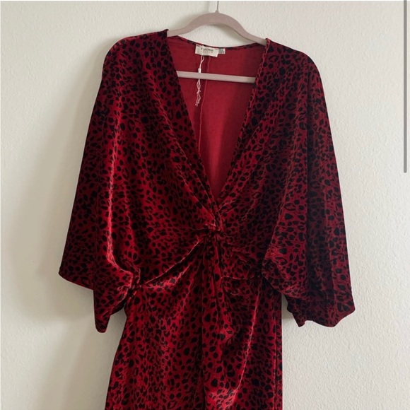 Flounce via ASOS Red Velvet Knot Dress. - Picture 3 of 5